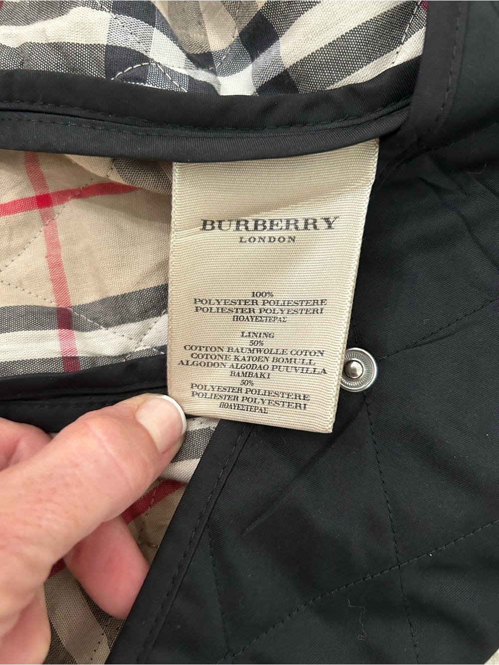 BURBERRY QUILTED NOVA CHECK JACKET SIZE XS BLACK - Picture 9 of 16